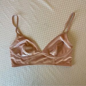 Light pink velvet bra with gold hardware